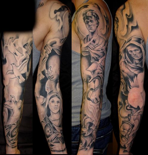 Christianity Tattoo On Full Sleeve