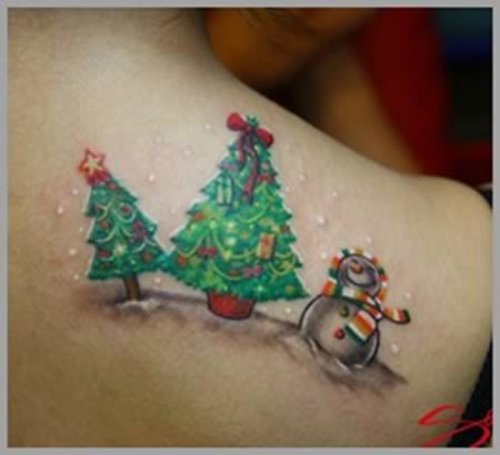 Upperback Christmas Tree Tattoo