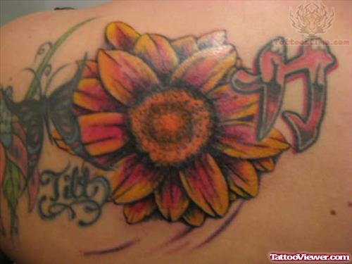 Chrysanthemum Flower Tattoo On Back