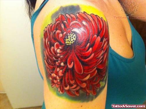 Chrysanthemum Red Ink Tattoo