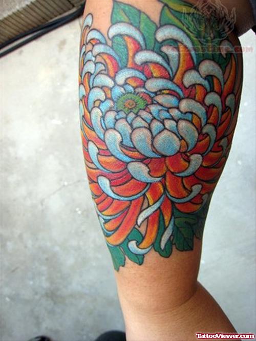 Color Ink Chrysanthemum Tattoo On Arm