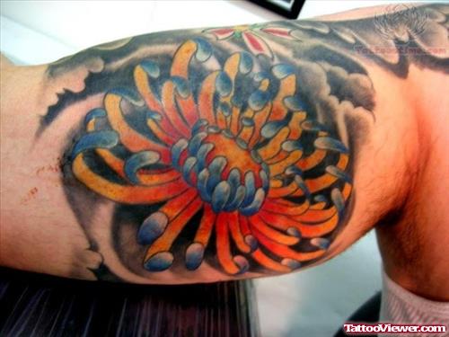 Chrysanthemum Tattoo On Muscles