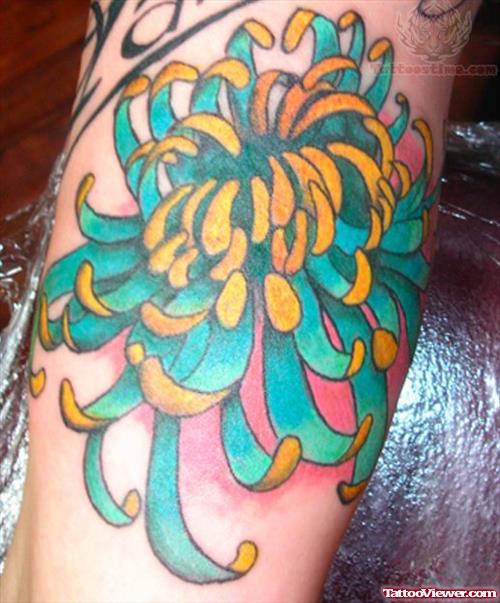 Chrysanthemum Blue Ink Tattoo