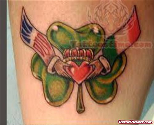 Claddagh and Leaf Tattoo