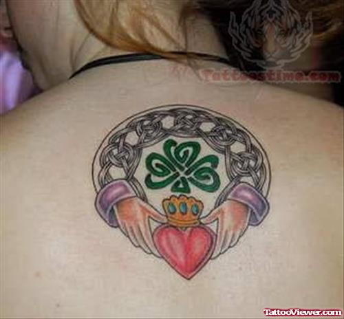 Celtic Claddagh Tattoo On Upper Back