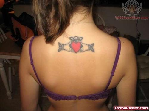Claddagh Tattoo On Upper Back
