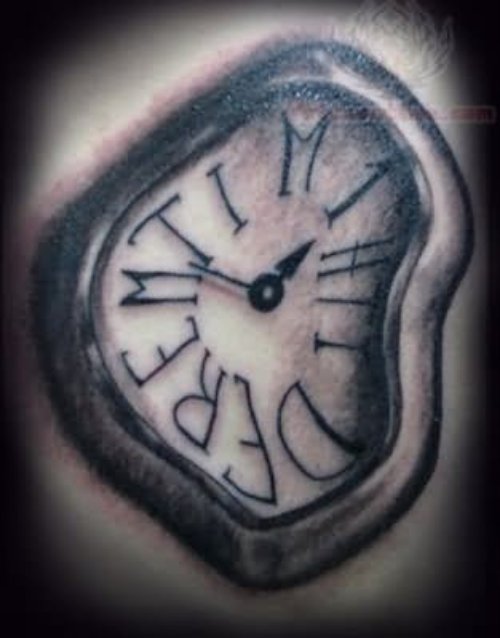 Grey Ink Salvador Dali Clock Tattoo