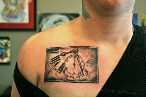 Clock Tattoo On Collarbone