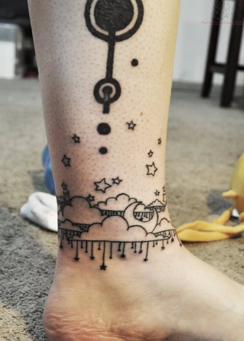 Clouds Tattoos On Left Leg