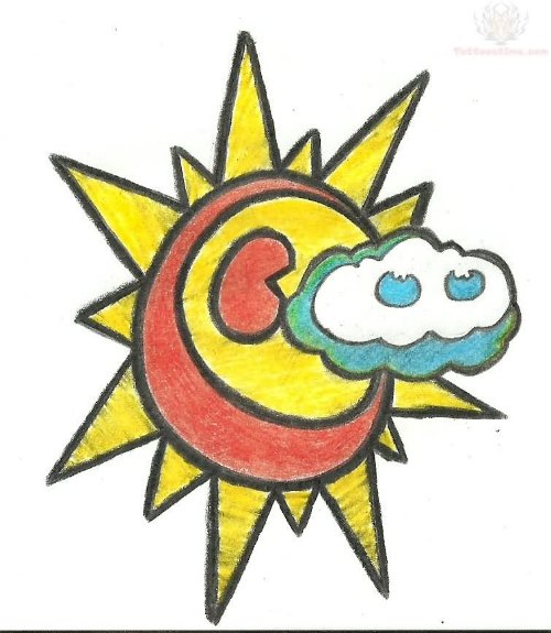 Sun And Cloud Color Tattoo Design