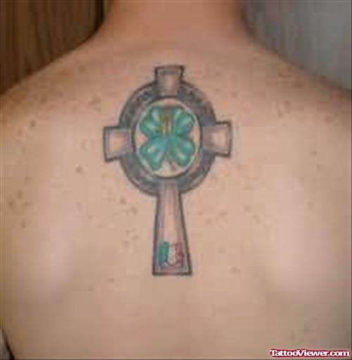 Cross & Clover Tattoo On Back