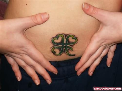 Green Clover Tattoo On Belly