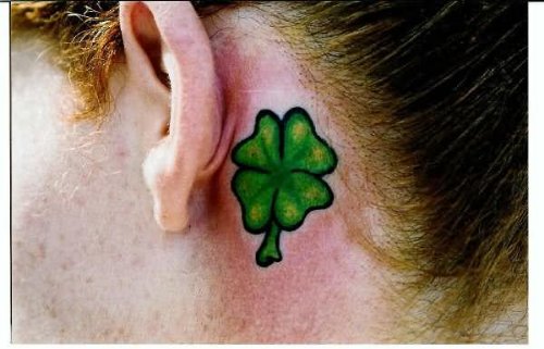 Four Leaf Clover Tattoo On Back Ear