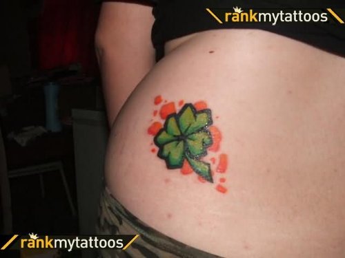 Green Clover Tattoo On Side Rib