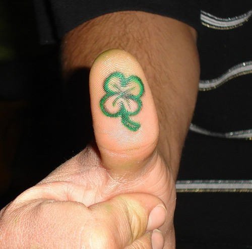 Four Leaf Clover Tattoo On Thumb