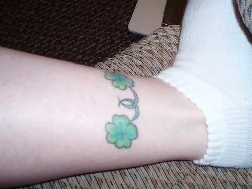 Right Leg Four Leaf Clover Tattoo