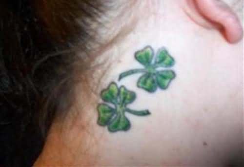 Amazing Green Clover Tattoo On Side Neck