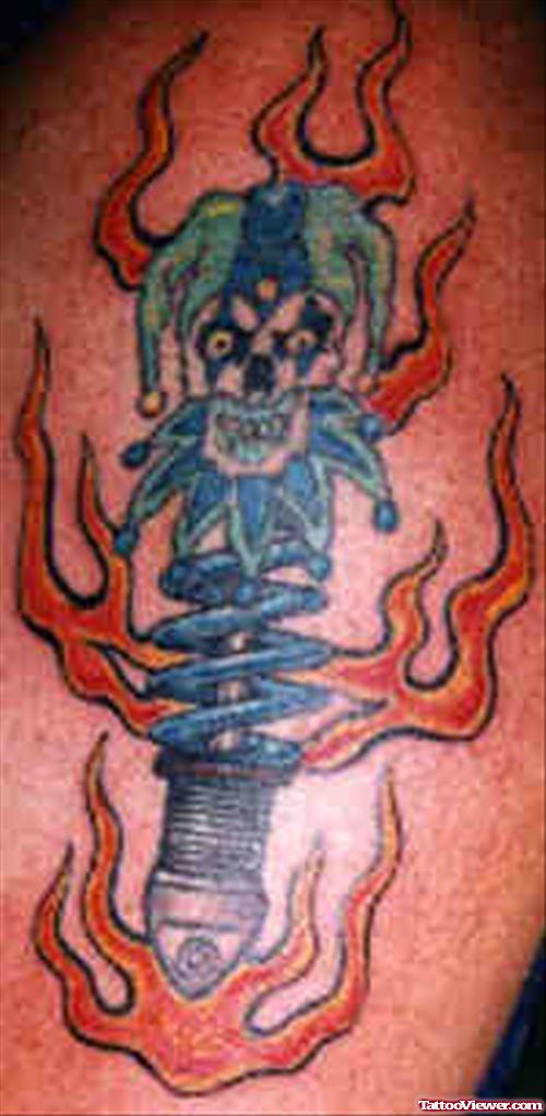 Flaming Clown Skull Tattoo