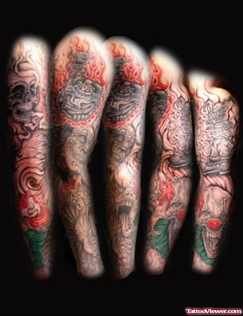 Clown Sleeve Tattoo On Arm