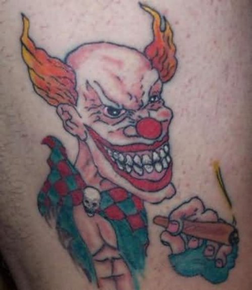 Flaming Clown Head Tattoo