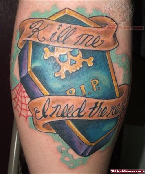 Coffin Blue Ink Tattoo Design