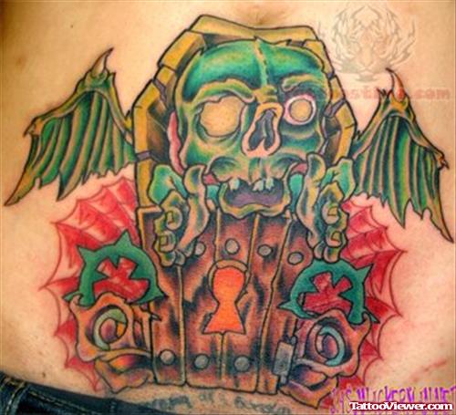 Coffin Tattoo On Lower Back