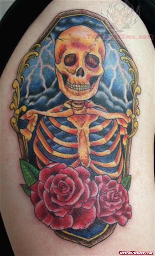 Coffin And Skeleton Tattoo