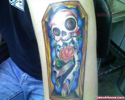 Skeleton in Coffin Tattoo