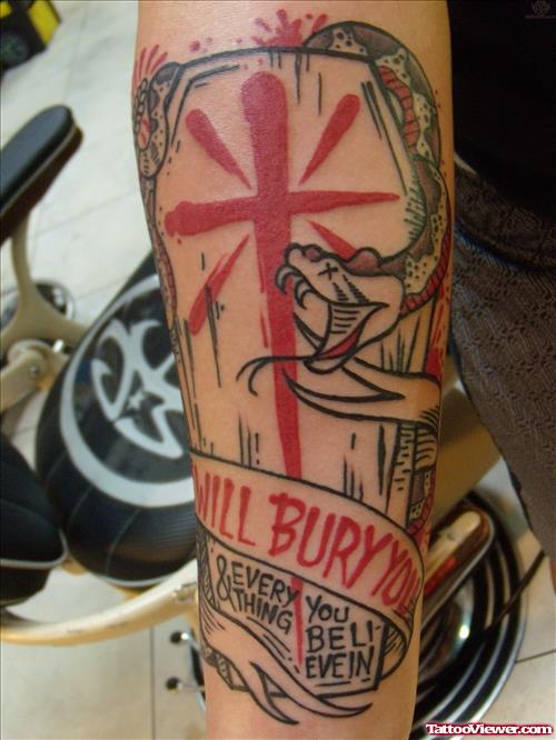 Coffin Tattoo On Arm For Men
