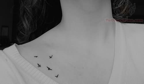 Tiny Flying Birds Collarbone Tattoo