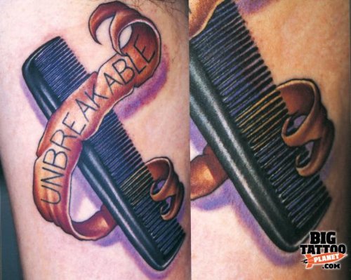 Comb with Banner Colored Tattoo