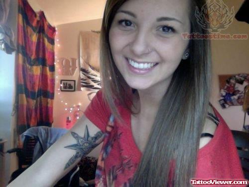 Compass Tattoo On Girl Sleeve