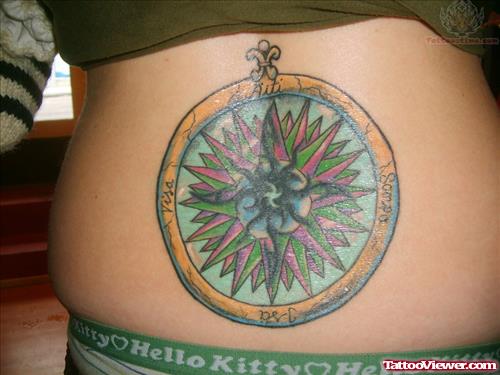 Family Compass Tattoo On Lower Back