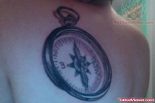 Upper Back Large Compass Tattoo