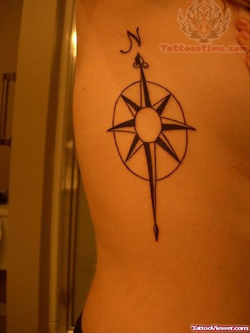 Compass Tattoo On Side Rib