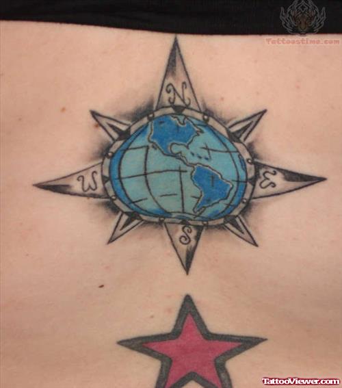 Globe Compass and Star Tattoo