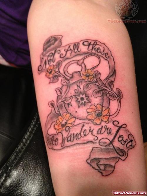 Flowers And Memorial Compass Tattoo