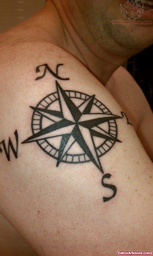 Compass Tattoo On Men Shoulder