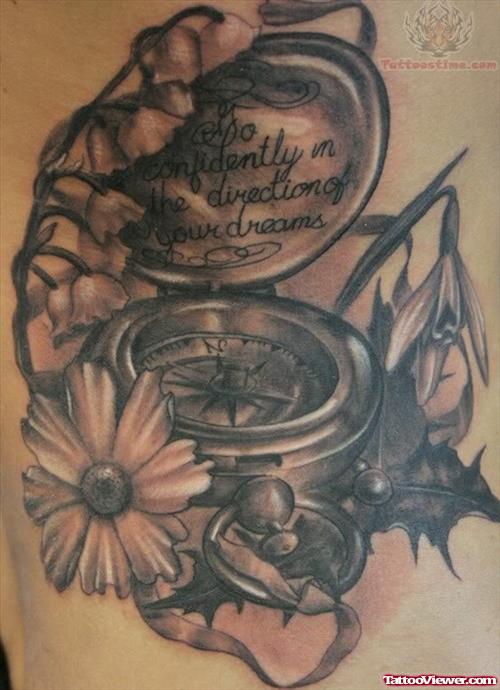 Compass And Flower Tattoo