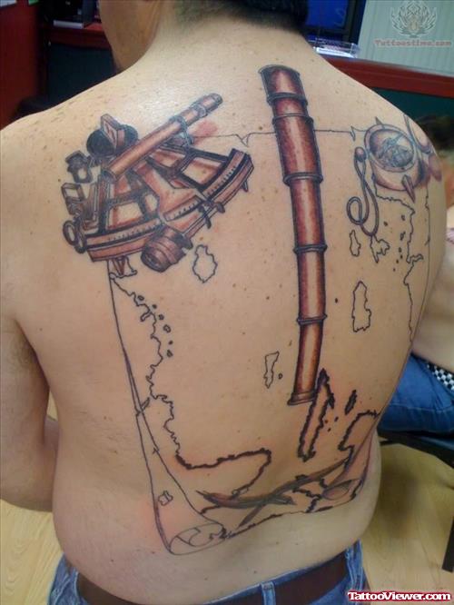 Compass And Map Tattoo On Back