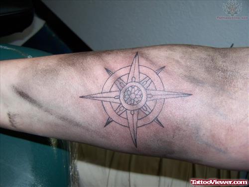 Black Ink Compass Tattoo