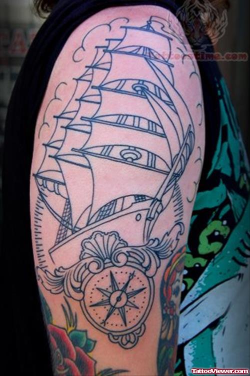 Compass And Ship Tattoo