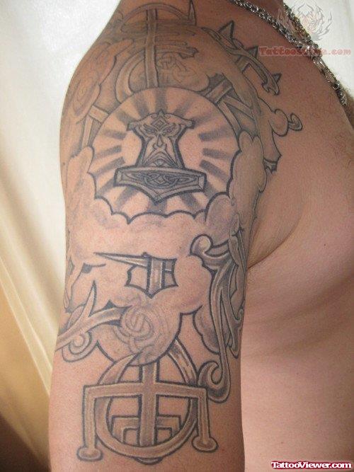 Anchor Compass Tattoo On Shoulder