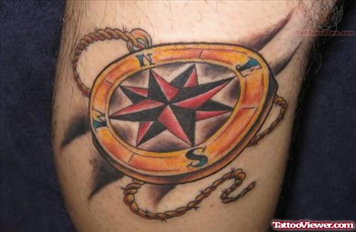 Nautical Compass Tattoo With Chain