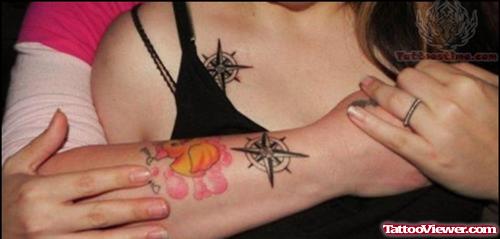 Compass Tattoo For Couple