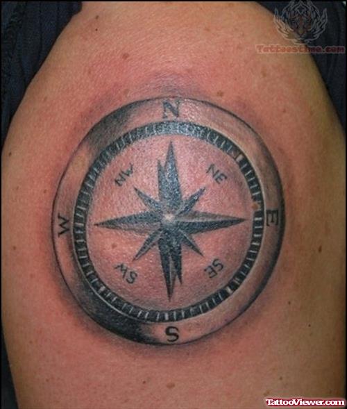 Nautical Compass Tattoo On Shoulder