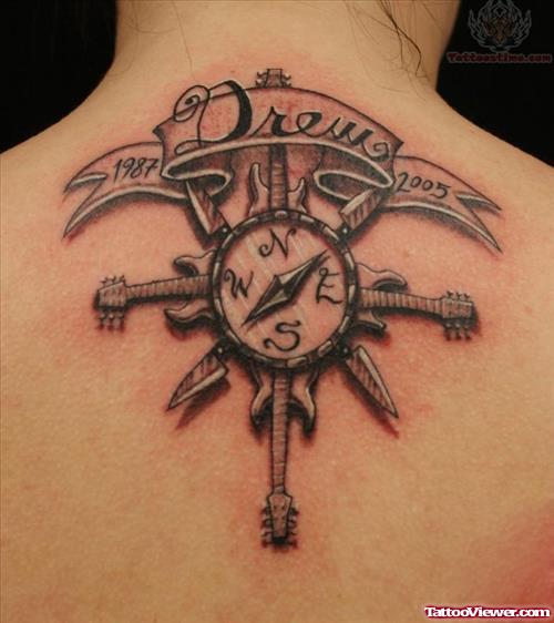 Memorial Compass Tattoo On Back