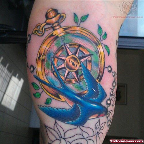 Compass And Swallow Tattoo