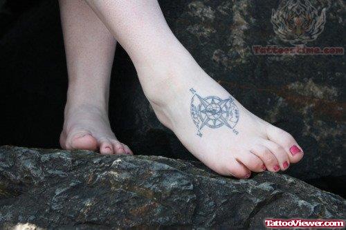 Compass Tattoo On Foot For Female