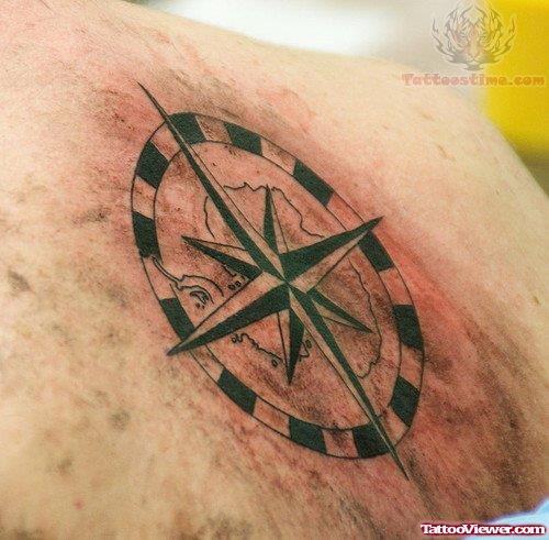 Nautical Black Ink Compass Tattoo
